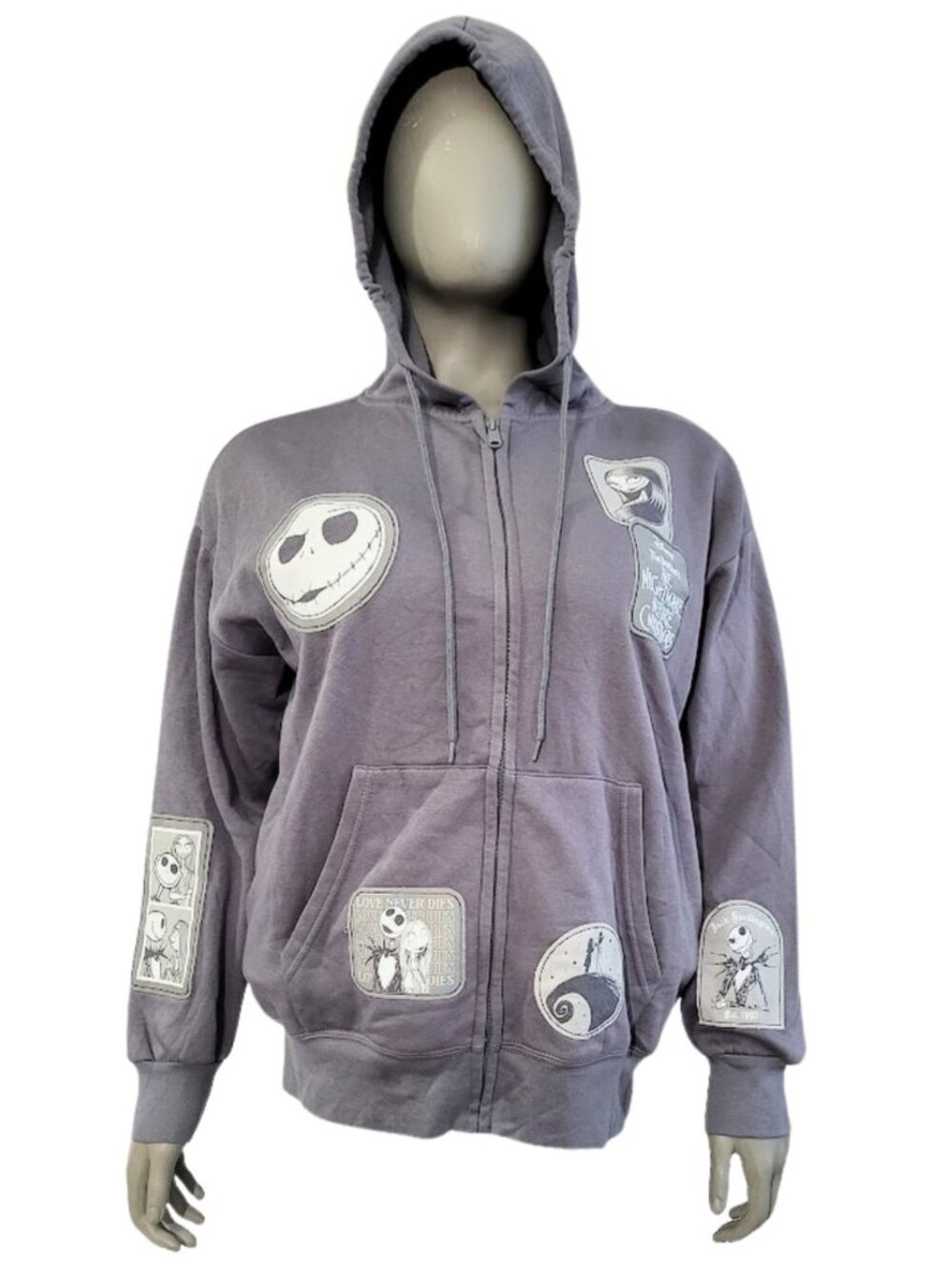 DISNEY THE NIGHTMARE BEFORE CHRISTMAS Gray Full-Zip Patch Hoodie - Women's XL